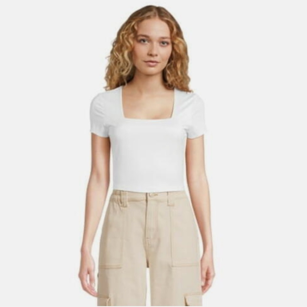 Elegant White Cropped Square Neck Top